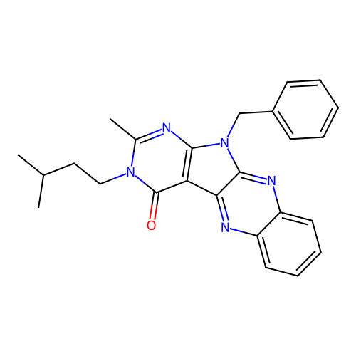 11-benzyl-2-methyl-3-(3-methylbutyl)-3,11-dihydro-4H-pyrimido[5',4':4,5]pyrrolo[2,3-b]quinoxalin-4-one structure