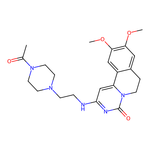 2-((2-(4-acetylpiperazin-1-yl)ethyl)amino)-9,10-dimethoxy-6,7-dihydro-4H-pyrimido[6,1-a]isoquinolin-4-one structure