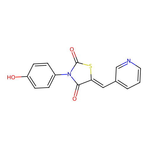 (Z)-3-(4-hydroxyphenyl)-5-(pyridin-3-ylmethylene)thiazolidine-2,4-dione structure