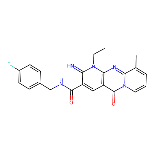 1-ethyl-N-(4-fluorobenzyl)-2-imino-10-methyl-5-oxo-1,5-dihydro-2H-dipyrido[1,2-a:2',3'-d]pyrimidine-3-carboxamide structure
