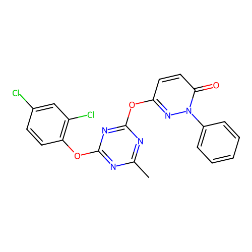 6-((4-(2,4-dichlorophenoxy)-6-methyl-1,3,5-triazin-2-yl)oxy)-2-phenylpyridazin-3(2H)-one structure