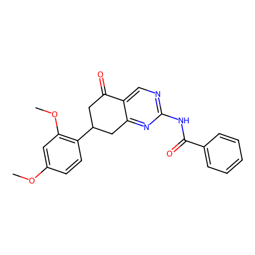 N-[7-(2,4-dimethoxyphenyl)-5-oxo-5,6,7,8-tetrahydroquinazolin-2-yl]benzamide structure