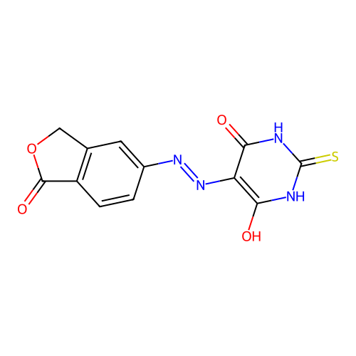 5-[(1-oxo-3H-2-benzofuran-5-yl)hydrazinylidene]-2-sulfanylidene-1,3-diazinane-4,6-dione structure
