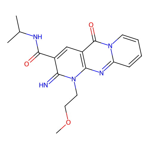 2-imino-N~3~-isopropyl-1-(2-methoxyethyl)-5-oxo-1,5-dihydro-2H-dipyrido[1,2-a:2,3-d]pyrimidine-3-carboxamide structure