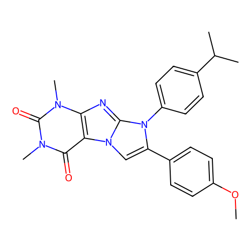 7-(4-methoxyphenyl)-1,3-dimethyl-8-[4-(propan-2-yl)phenyl]-1H-imidazo[2,1-f]purine-2,4(3H,8H)-dione structure
