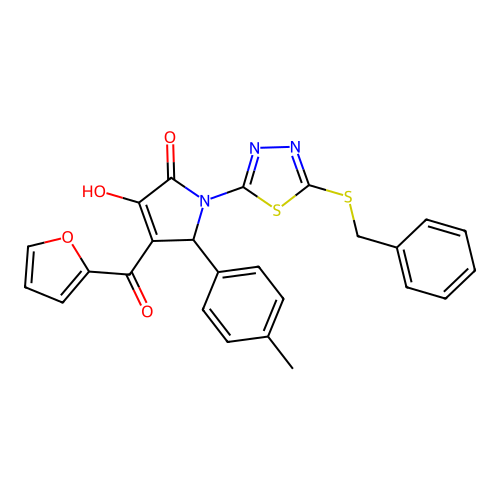 1-[5-(benzylsulfanyl)-1,3,4-thiadiazol-2-yl]-4-(furan-2-ylcarbonyl)-3-hydroxy-5-(4-methylphenyl)-1,5-dihydro-2H-pyrrol-2-one structure