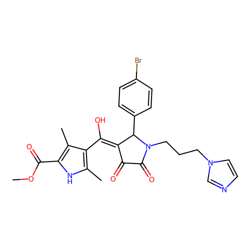 methyl 4-(1-(3-(1H-imidazol-1-yl)propyl)-2-(4-bromophenyl)-4-hydroxy-5-oxo-2,5-dihydro-1H-pyrrole-3-carbonyl)-3,5-dimethyl-1H-pyrrole-2-carboxylate structure