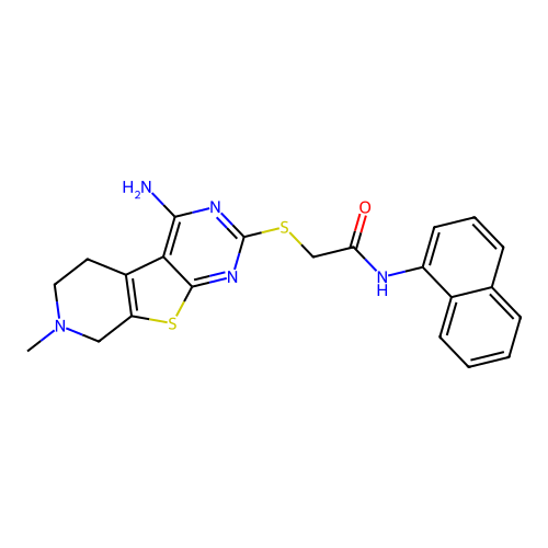 2-((4-amino-7-methyl-5,6,7,8-tetrahydropyrido[4',3':4,5]thieno[2,3-d]pyrimidin-2-yl)thio)-N-(naphthalen-1-yl)acetamide structure