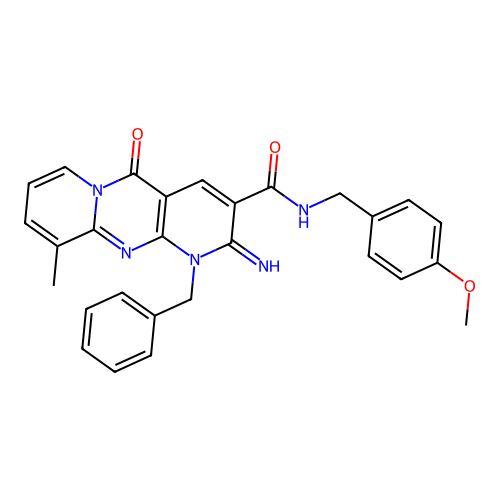 1-benzyl-2-imino-N-(4-methoxybenzyl)-10-methyl-5-oxo-1,5-dihydro-2H-dipyrido[1,2-a:2',3'-d]pyrimidine-3-carboxamide structure