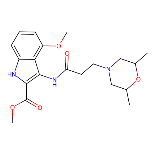 Methyl 3-[3-(2,6-dimethylmorpholin-4-yl)propanoylamino]-4-methoxy-1H-indole-2-carboxylate structure