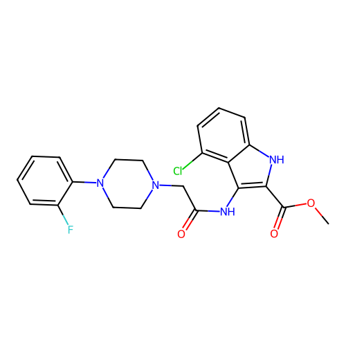 Methyl 4-chloro-3-[[2-[4-(2-fluorophenyl)piperazin-1-yl]acetyl]amino]-1H-indole-2-carboxylate structure