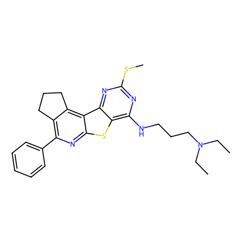 N,N-diethyl-N'-[9-(methylsulfanyl)-4-phenyl-2,3-dihydro-1H-cyclopenta[4',5']pyrido[3',2':4,5]thieno[3,2-d]pyrimidin-7-yl]propane-1,3-diamine structure