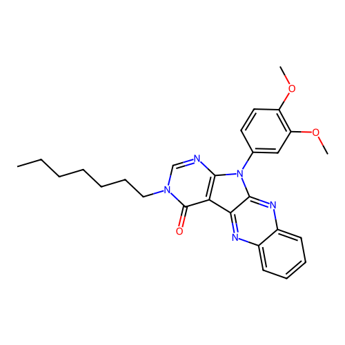 11-(3,4-dimethoxyphenyl)-3-heptyl-3,11-dihydro-4H-pyrimido[5',4':4,5]pyrrolo[2,3-b]quinoxalin-4-one structure
