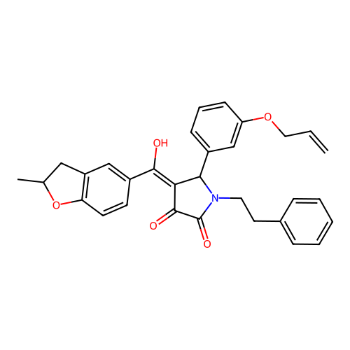 (4E)-4-[hydroxy(2-methyl-2,3-dihydro-1-benzofuran-5-yl)methylidene]-1-(2-phenylethyl)-5-[3-(prop-2-en-1-yloxy)phenyl]pyrrolidine-2,3-dione structure