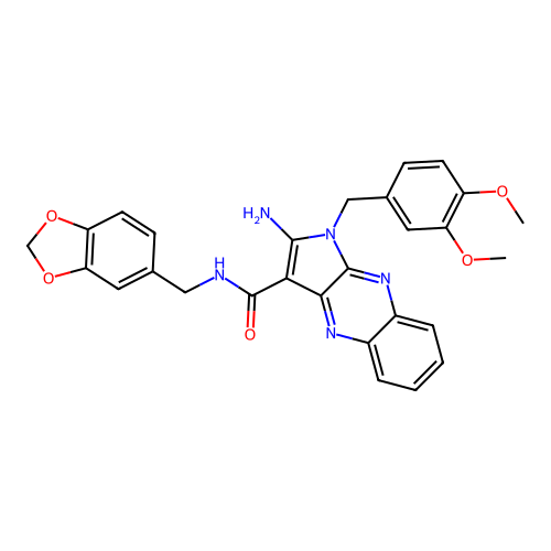 2-amino-N-(1,3-benzodioxol-5-ylmethyl)-1-(3,4-dimethoxybenzyl)-1H-pyrrolo[2,3-b]quinoxaline-3-carboxamide structure