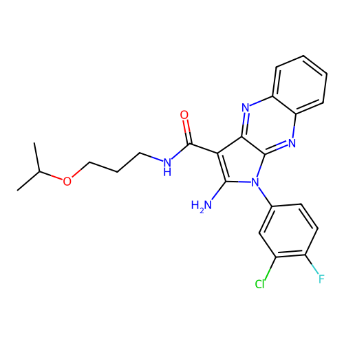 2-amino-1-(3-chloro-4-fluorophenyl)-N-(3-isopropoxypropyl)-1H-pyrrolo[2,3-b]quinoxaline-3-carboxamide structure