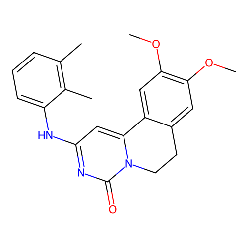 2-(2,3-dimethylanilino)-9,10-dimethoxy-6,7-dihydropyrimido[6,1-a]isoquinolin-4-one structure