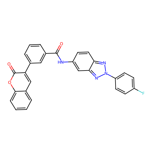 N-[2-(4-fluorophenyl)-2H-benzotriazol-5-yl]-3-(2-oxo-2H-chromen-3-yl)benzamide structure