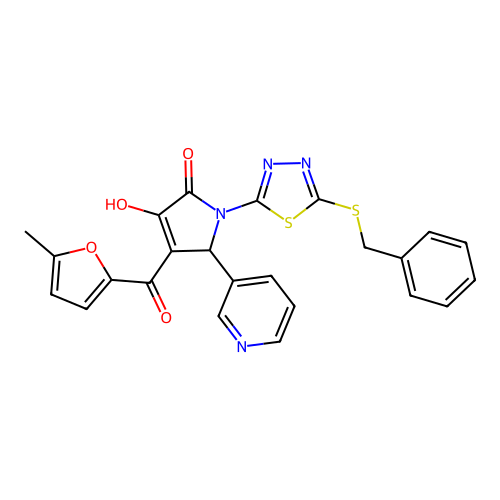 (4E)-1-[5-(benzylsulfanyl)-1,3,4-thiadiazol-2-yl]-4-[hydroxy(5-methylfuran-2-yl)methylidene]-5-(pyridin-3-yl)pyrrolidine-2,3-dione structure