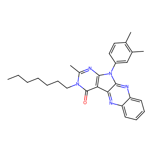 11-(3,4-dimethylphenyl)-3-heptyl-2-methyl-3,11-dihydro-4H-pyrimido[5',4':4,5]pyrrolo[2,3-b]quinoxalin-4-one structure