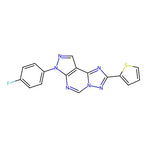7-(4-fluorophenyl)-2-(thiophen-2-yl)-7H-pyrazolo[4,3-e][1,2,4]triazolo[1,5-c]pyrimidine structure