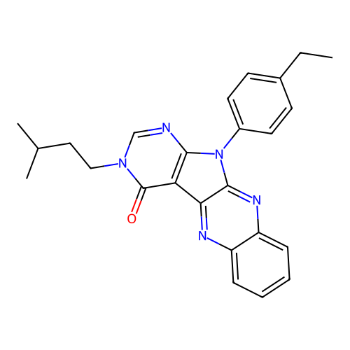11-(4-ethylphenyl)-3-(3-methylbutyl)-3,11-dihydro-4H-pyrimido[5',4':4,5]pyrrolo[2,3-b]quinoxalin-4-one structure