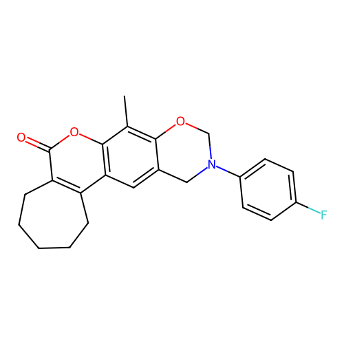 11-(4-fluorophenyl)-8-methyl-2,3,4,5,11,12-hexahydro-10H-cyclohepta[3,4]chromeno[6,7-e][1,3]oxazin-6(1H)-one structure