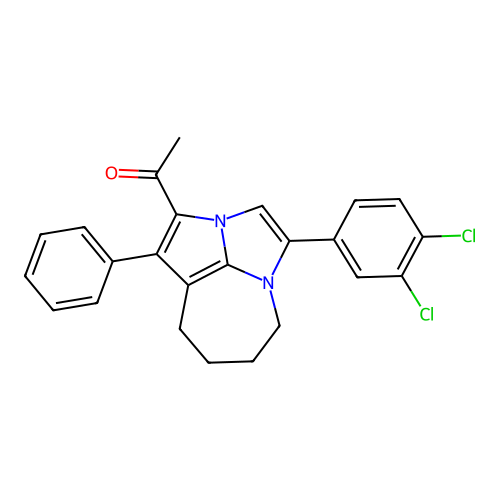 1-(4-(3,4-dichlorophenyl)-1-phenyl-5,6,7,8-tetrahydro-2a,4a-diazacyclopenta[cd]azulen-2-yl)ethanone structure