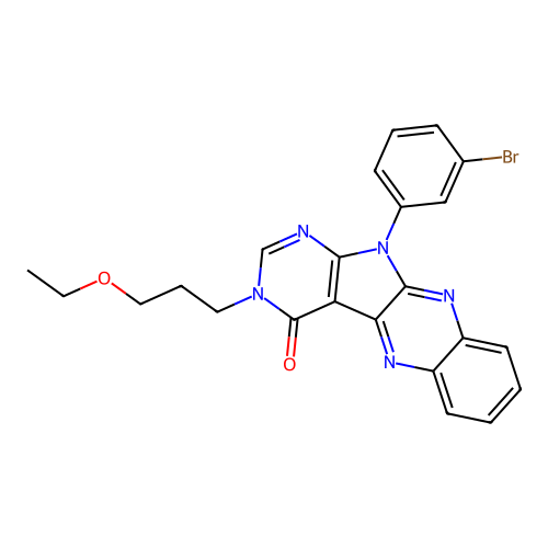 11-(3-bromophenyl)-3-(3-ethoxypropyl)-3,11-dihydro-4H-pyrimido[5',4':4,5]pyrrolo[2,3-b]quinoxalin-4-one structure