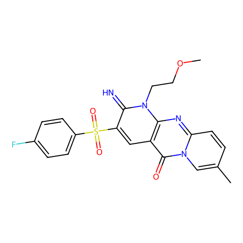 3-((4-fluorophenyl)sulfonyl)-2-imino-1-(2-methoxyethyl)-8-methyl-1H-dipyrido[1,2-a:2',3'-d]pyrimidin-5(2H)-one structure