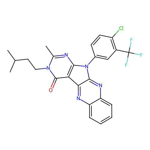 11-(4-chloro-3-(trifluoromethyl)phenyl)-3-isopentyl-2-methyl-3H-pyrimido[5',4':4,5]pyrrolo[2,3-b]quinoxalin-4(11H)-one structure