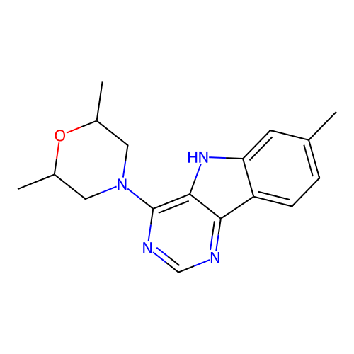 2,6-dimethyl-4-(7-methyl-5H-pyrimido[5,4-b]indol-4-yl)morpholine structure