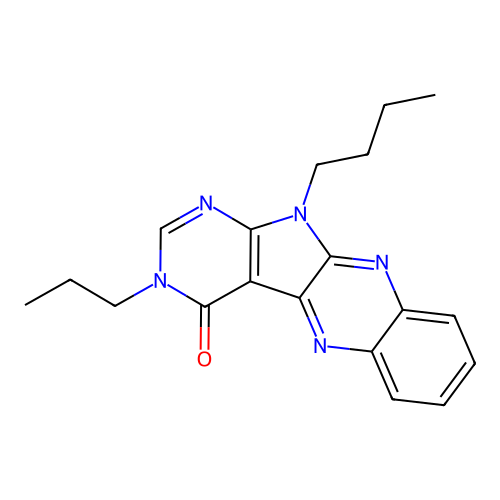 11-butyl-3-propyl-3H-pyrimido[5',4':4,5]pyrrolo[2,3-b]quinoxalin-4(11H)-one structure