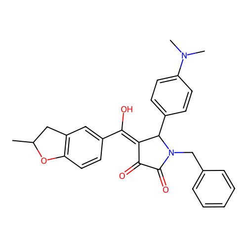 (4E)-1-benzyl-5-(4-dimethylaminophenyl)-4-[hydroxy-(2-methyl-2,3-dihydro-1-benzofuran-5-yl)methylidene]pyrrolidine-2,3-dione structure