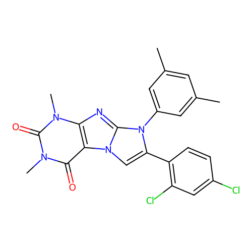 7-(2,4-dichlorophenyl)-8-(3,5-dimethylphenyl)-1,3-dimethyl-1H-imidazo[2,1-f]purine-2,4(3H,8H)-dione structure