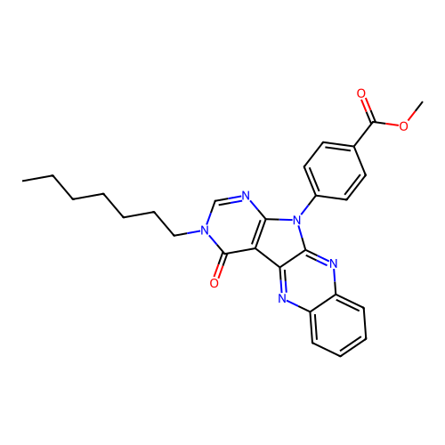 methyl 4-(3-heptyl-4-oxo-3,4-dihydro-11H-pyrimido[5',4':4,5]pyrrolo[2,3-b]quinoxalin-11-yl)benzoate structure