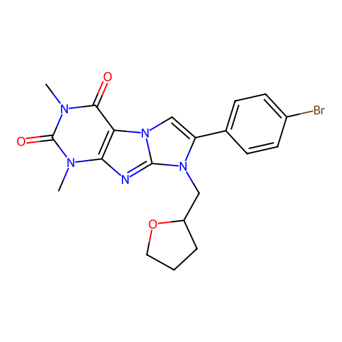 7-(4-bromophenyl)-2,4-dimethyl-6-(oxolan-2-ylmethyl)purino[7,8-a]imidazole-1,3-dione structure
