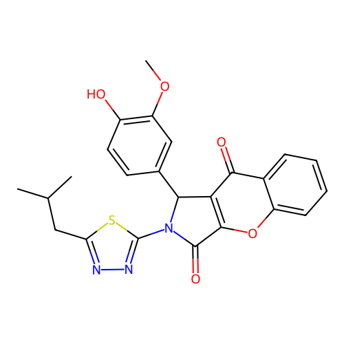 1-(4-hydroxy-3-methoxyphenyl)-2-(5-isobutyl-1,3,4-thiadiazol-2-yl)-1,2-dihydrochromeno[2,3-c]pyrrole-3,9-dione structure