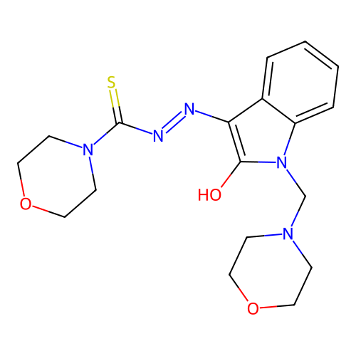 (Z)-N'-(1-(morpholinomethyl)-2-oxoindolin-3-ylidene)morpholine-4-carbothiohydrazide structure