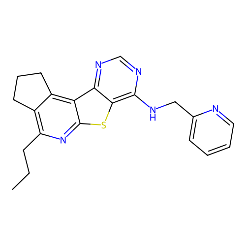 4-propyl-N-(pyridin-2-ylmethyl)-2,3-dihydro-1H-cyclopenta[4',5']pyrido[3',2':4,5]thieno[3,2-d]pyrimidin-7-amine structure