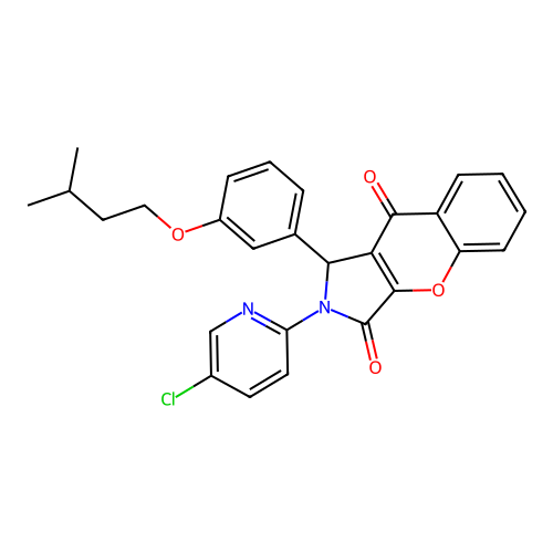 2-(5-chloro-2-pyridyl)-1-[3-(isopentyloxy)phenyl]-1,2-dihydrochromeno[2,3-c]pyrrole-3,9-dione structure