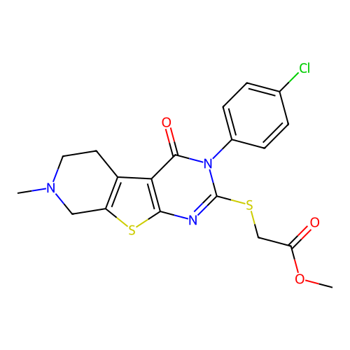 methyl {[3-(4-chlorophenyl)-7-methyl-4-oxo-3,4,5,6,7,8-hexahydropyrido[4',3':4,5]thieno[2,3-d]pyrimidin-2-yl]sulfanyl}acetate structure