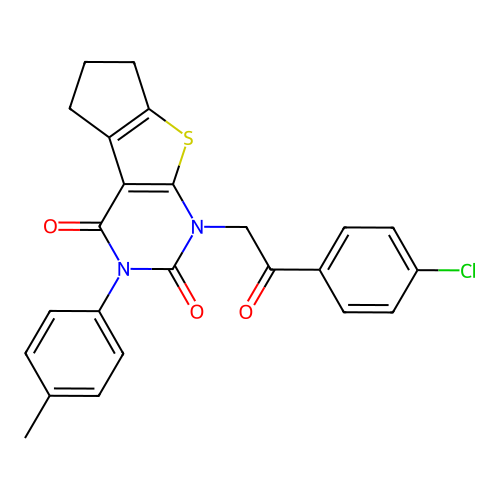 1-(2-(4-chlorophenyl)-2-oxoethyl)-3-(p-tolyl)-6,7-dihydro-1H-cyclopenta[4,5]thieno[2,3-d]pyrimidine-2,4(3H,5H)-dione structure