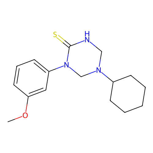 5-Cyclohexyl-1-(3-methoxyphenyl)-1,3,5-triazinane-2-thione structure