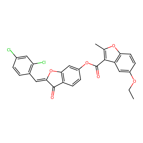 (2Z)-2-(2,4-dichlorobenzylidene)-3-oxo-2,3-dihydro-1-benzofuran-6-yl 5-ethoxy-2-methyl-1-benzofuran-3-carboxylate structure