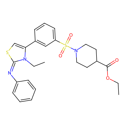 ethyl 1-[3-(3-ethyl-2-phenylimino-1,3-thiazol-4-yl)phenyl]sulfonylpiperidine-4-carboxylate structure