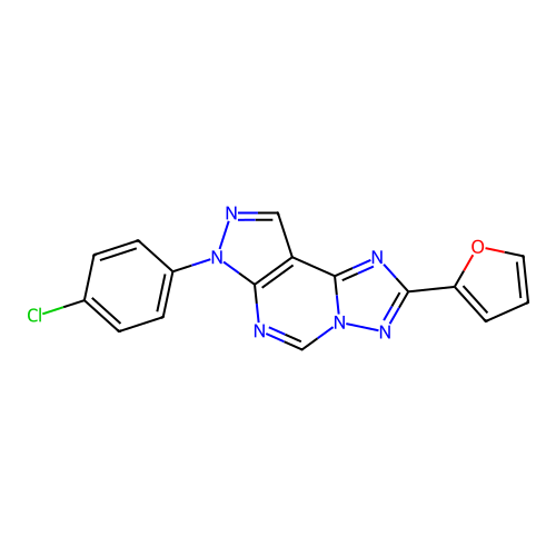 2-[3-(4-chlorophenyl)-6-hydropyrazolo[5,4-d]1,2,4-triazolo[1,5-e]pyrimidin-8-y l]furan structure