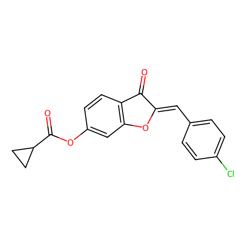 (Z)-2-(4-chlorobenzylidene)-3-oxo-2,3-dihydrobenzofuran-6-yl cyclopropanecarboxylate structure
