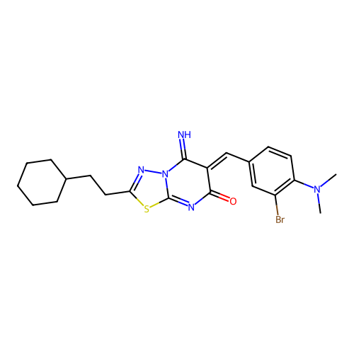 (Z)-6-(3-bromo-4-(dimethylamino)benzylidene)-2-(2-cyclohexylethyl)-5-imino-5H-[1,3,4]thiadiazolo[3,2-a]pyrimidin-7(6H)-one structure