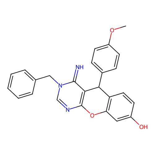 3-benzyl-4-imino-5-(4-methoxyphenyl)-3,5-dihydro-4H-chromeno[2,3-d]pyrimidin-8-ol structure
